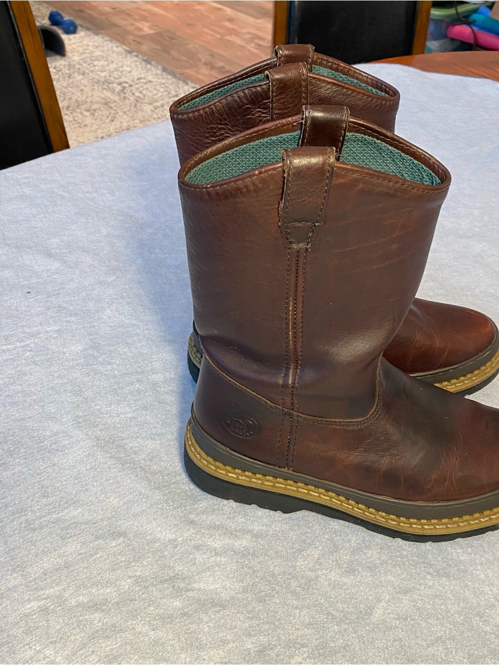 Georgia Boot Brown Leather Work Boots soft toe with Teal Lining - Picture 5 of 10